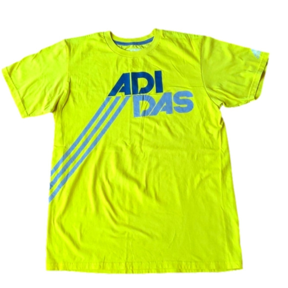 Adidas Neon Green Women's Cotton Climalite SS Acid Yellow Vintage Graphic Tee M - Picture 1 of 6